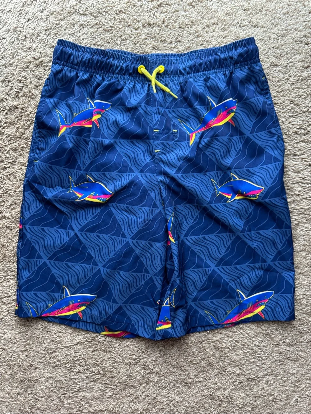 Wonder Nation Boys Shark Swim Trunks Blue Size Large 10-12